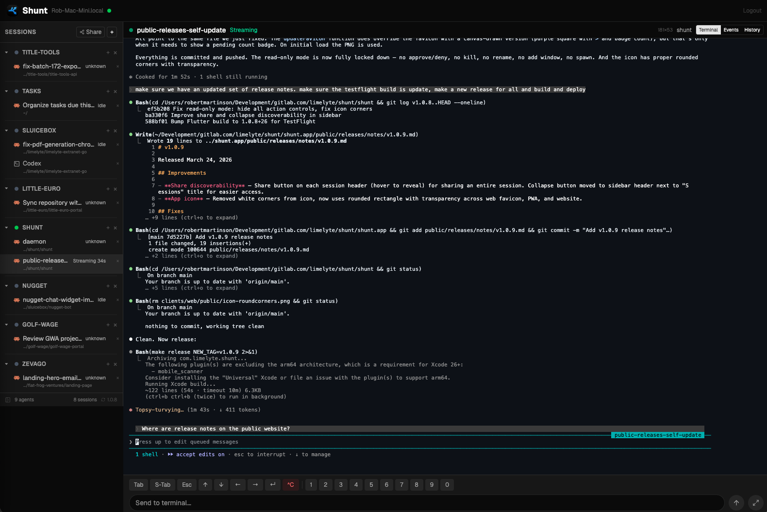 Shunt AI terminal session manager